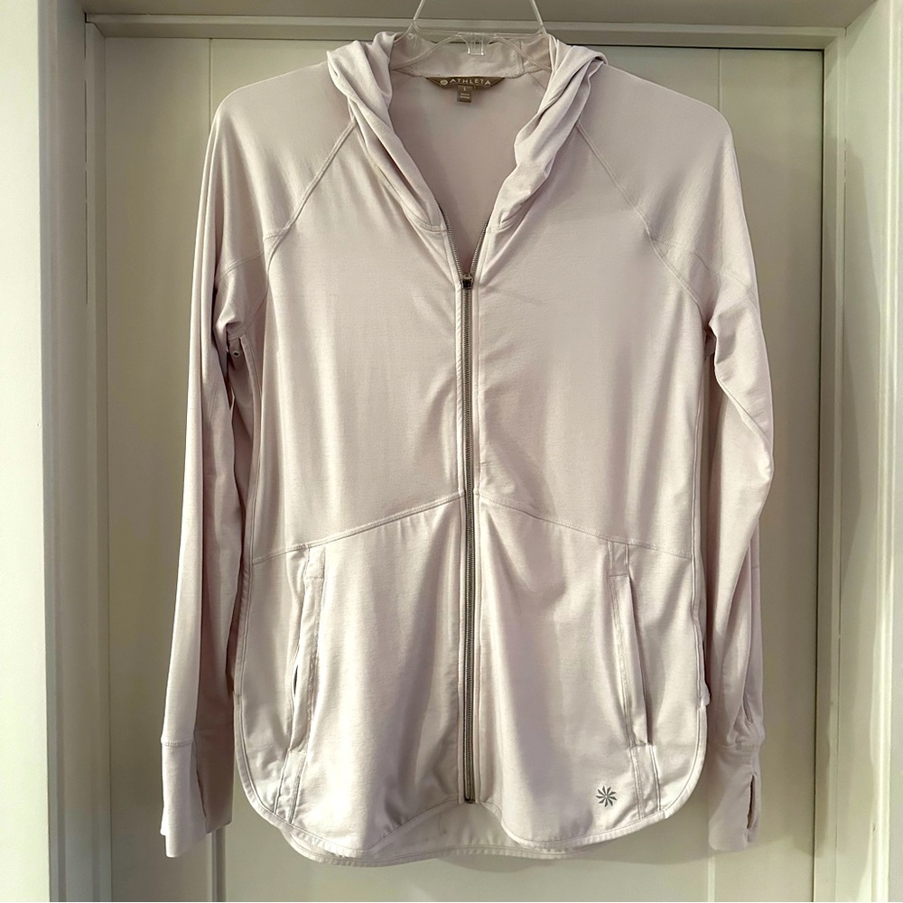 Athleta full zip athletic hoodie, white, sz L